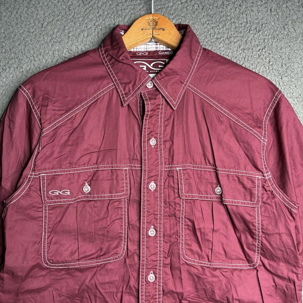 GameGuard Outdoors Men's Maroon Solid Logo Pocket Button-Up Shirt Small
